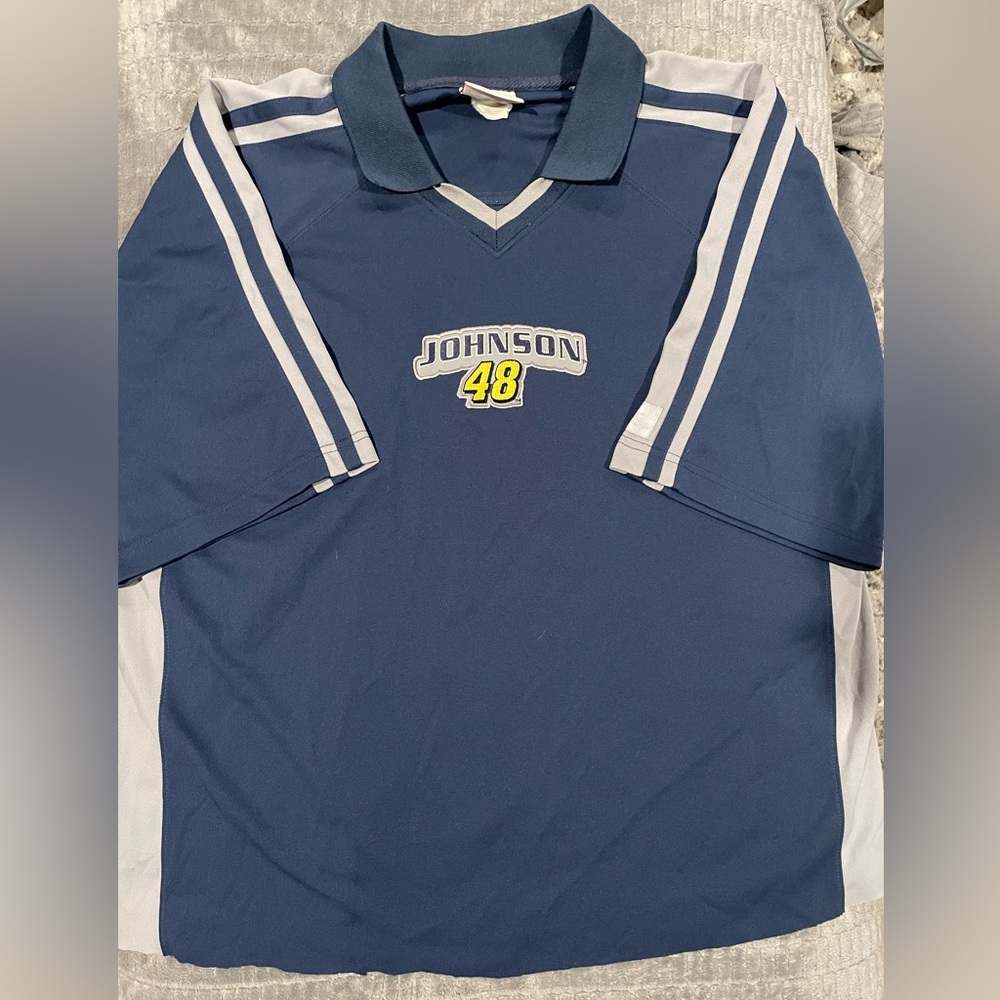 Chase Authentics Jimmy Johnson 48 Navy and Gray Racing Polo XL read description